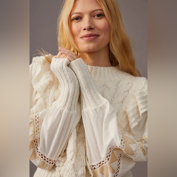 ✨ Anthropologie Cable-Knit Sweater Sz S - Picture 4 of 5